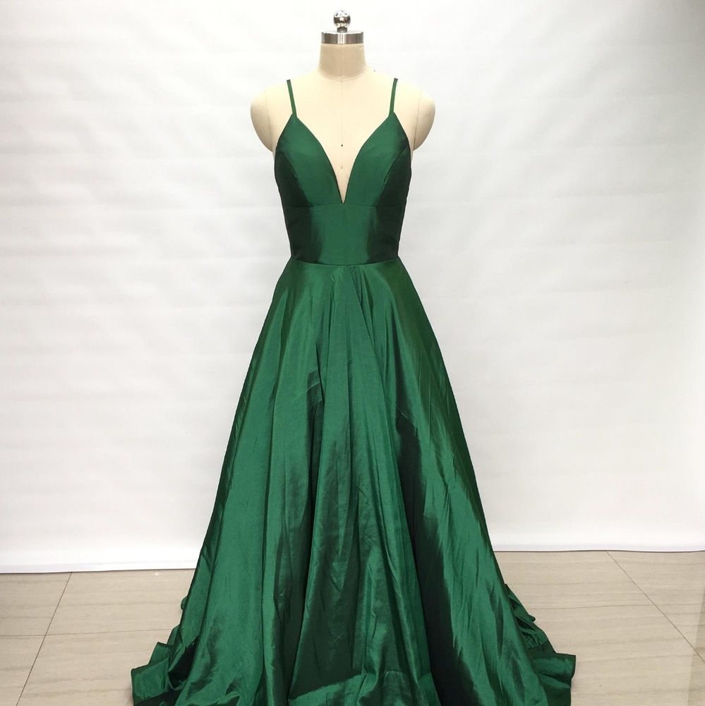 Spaghetti Strap Emerald Green Taffeta Prom Dress